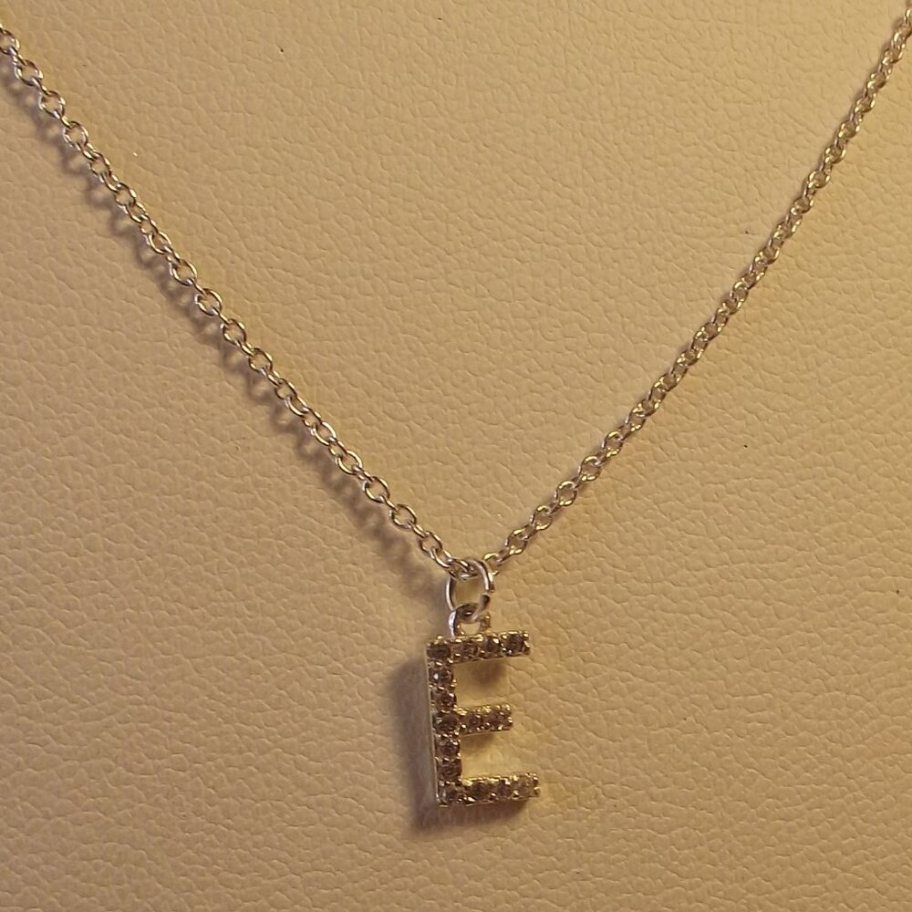 Liz Claiborne Dainty Silver tone "E" Initial Necklace with Crystals